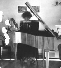 1970 Hildegard Moos-Heindrichs am Chembalo im Wohnzimmer Kornstrasse